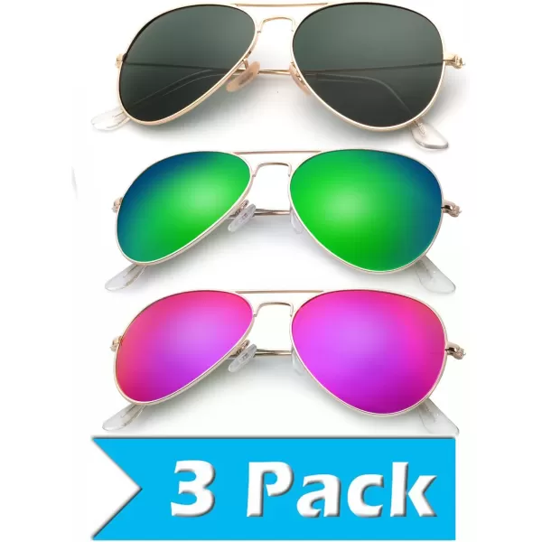 KALIYADI Classic Aviator Sunglasses for Men Women Driving Sun glasses Polarized Lens UV BlockingF 3 Packblackish GreenGreenPurple