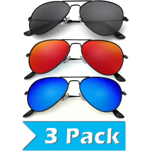 KALIYADI Classic Aviator Sunglasses for Men Women Driving Sun glasses Polarized Lens UV BlockingF 3 PackgreyRedDark Blue