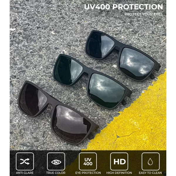 KALIYADI Polarized Sunglasses for Men Lightweight Sun Glasses with UV Protection for Driving Fishing Golf3 Pack BlackG15Brown