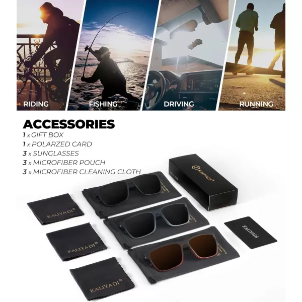 KALIYADI Polarized Sunglasses for Men Lightweight Sun Glasses with UV Protection for Driving Fishing Golf3 Pack BlackGradient Wine Red  BrownGradient Blue  Black