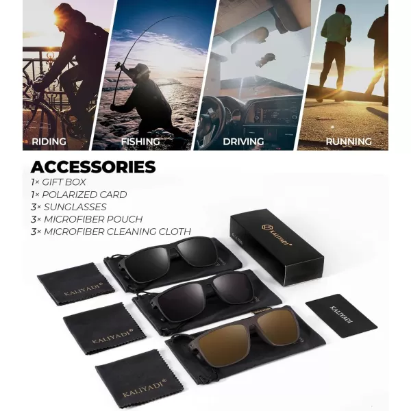 KALIYADI Polarized Sunglasses for Men Lightweight Sun Glasses with UV Protection for Driving Fishing Golf3 Pack BlackGradual GrayGradual Brown