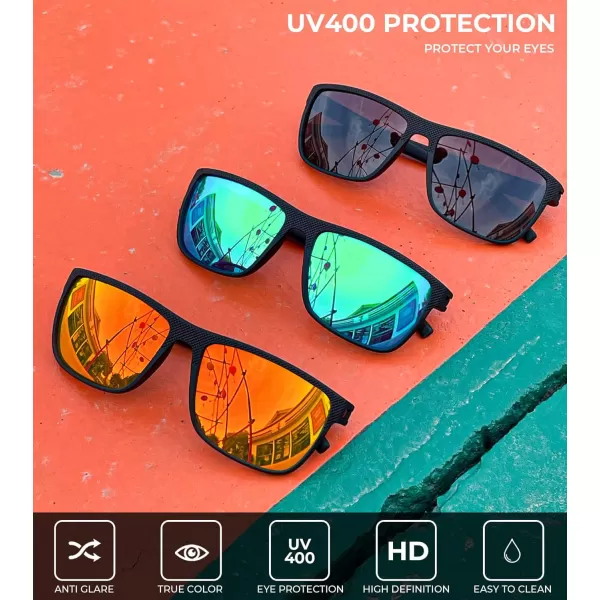 KALIYADI Polarized Sunglasses for Men Lightweight Sun Glasses with UV Protection for Driving Fishing Golf3 Pack BlackGreenRed