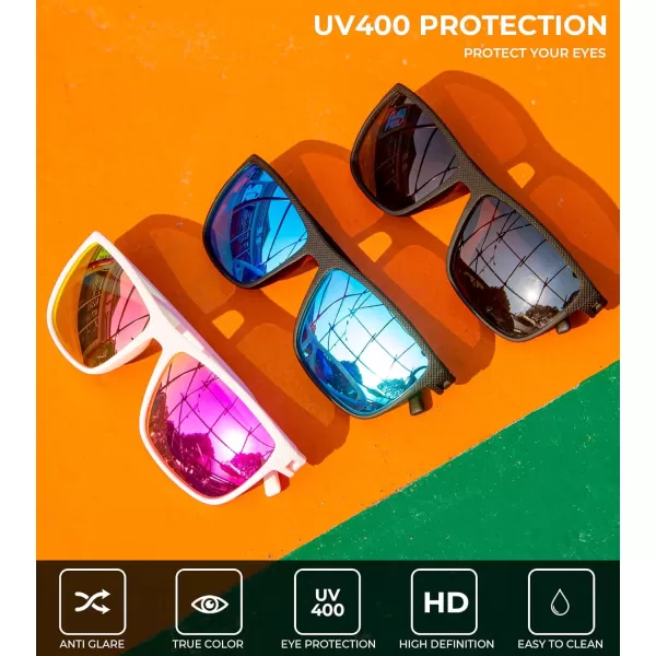 KALIYADI Polarized Sunglasses for Men Lightweight Sun Glasses with UV Protection for Driving Fishing Golf3 Pack BlackIce BluePink