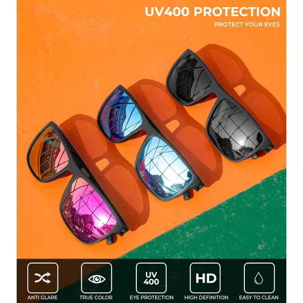 KALIYADI Polarized Sunglasses for Men Lightweight Sun Glasses with UV Protection for Driving Fishing Golf3 Pack BlackIce BluePink Lens