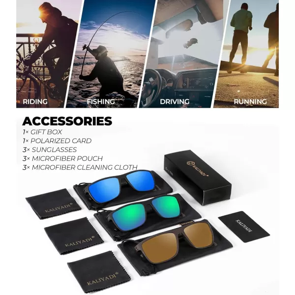 KALIYADI Polarized Sunglasses for Men Lightweight Sun Glasses with UV Protection for Driving Fishing Golf3 Pack Dark BlueGreenBrown