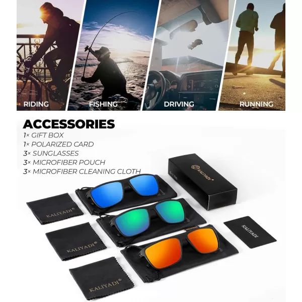 KALIYADI Polarized Sunglasses for Men Lightweight Sun Glasses with UV Protection for Driving Fishing Golf3 Pack Dark BlueGreenRed