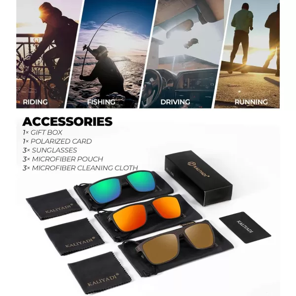 KALIYADI Polarized Sunglasses for Men Lightweight Sun Glasses with UV Protection for Driving Fishing Golf3 Pack GreenRedBrown
