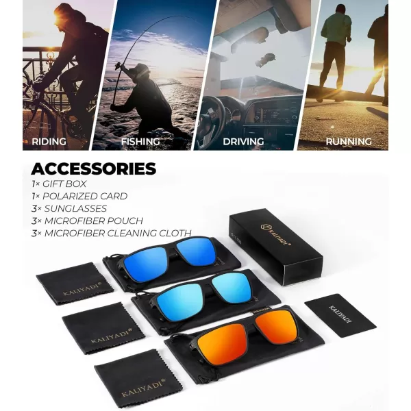 KALIYADI Polarized Sunglasses for Men Lightweight Sun Glasses with UV Protection for Driving Fishing Golf3 Pack Ice BlueDark BlueRed