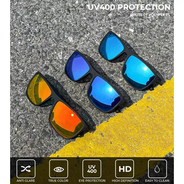 KALIYADI Polarized Sunglasses for Men Lightweight Sun Glasses with UV Protection for Driving Fishing Golf3 Pack Ice BlueDark BlueRed