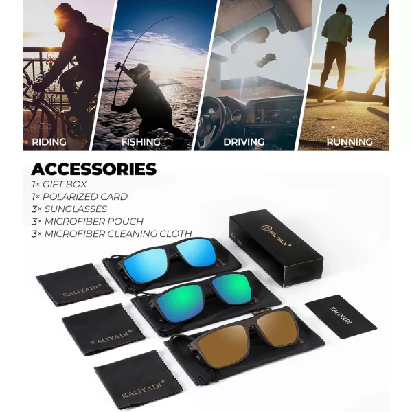 KALIYADI Polarized Sunglasses for Men Lightweight Sun Glasses with UV Protection for Driving Fishing Golf3 Pack Ice BlueGreenBrown