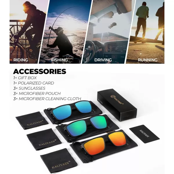 KALIYADI Polarized Sunglasses for Men Lightweight Sun Glasses with UV Protection for Driving Fishing Golf3 Pack Ice BlueGreenRed