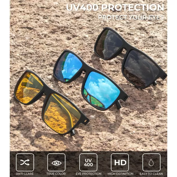 KALIYADI Polarized Sunglasses for Men Lightweight Sun Glasses with UV Protection for Driving Fishing Golf3 Pack Night VisionBlackIce Blue