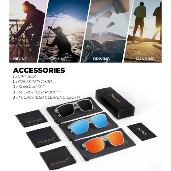 KALIYADI Polarized Sunglasses for Men Lightweight Sun Glasses with UV Protection for Driving Fishing Golf3 Pack X Frame Crystal  Lens BlackIce BlueRed
