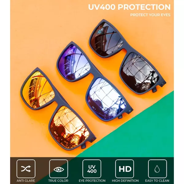 KALIYADI Polarized Sunglasses for Men Lightweight Sun Glasses with UV Protection for Driving Fishing Golf3 Pack Y Frame Bluelens BlackDark BlueRed