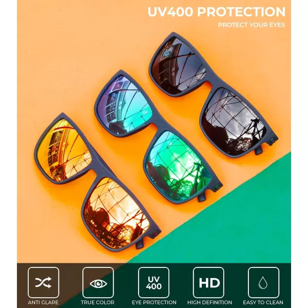 KALIYADI Polarized Sunglasses for Men Lightweight Sun Glasses with UV Protection for Driving Fishing Golf3 Pack Y Frame Bluelens BlackGreenRed