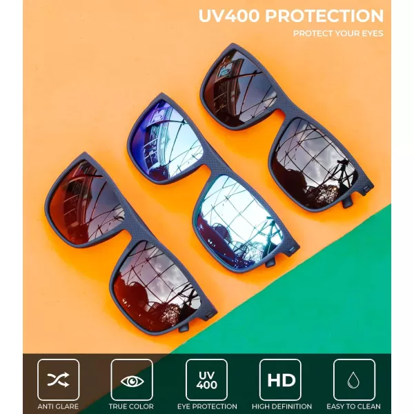 KALIYADI Polarized Sunglasses for Men Lightweight Sun Glasses with UV Protection for Driving Fishing Golf3 Pack Y Frame Bluelens BlackIce BlueGradual Brown