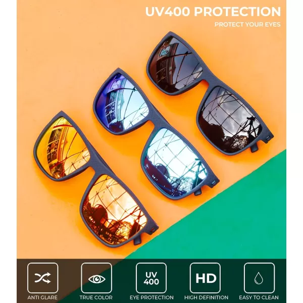 KALIYADI Polarized Sunglasses for Men Lightweight Sun Glasses with UV Protection for Driving Fishing Golf3 Pack Y Frame Bluelens BlackIce BlueRed