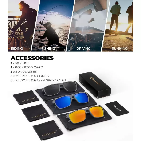 KALIYADI Polarized Sunglasses for Men Lightweight Sun Glasses with UV Protection for Driving Fishing Golf3 Pack Z Frame Greylens BlackDark BlueRed