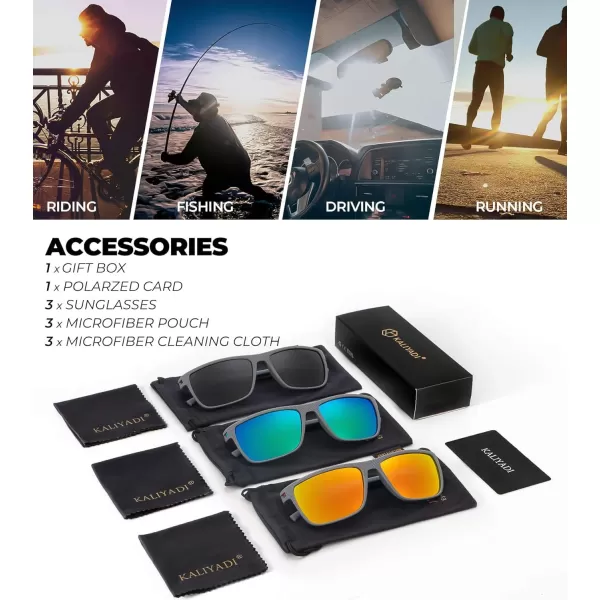 KALIYADI Polarized Sunglasses for Men Lightweight Sun Glasses with UV Protection for Driving Fishing Golf3 Pack Z Frame Greylens BlackGreenRed