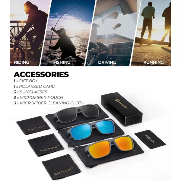 KALIYADI Polarized Sunglasses for Men Lightweight Sun Glasses with UV Protection for Driving Fishing Golf3 Pack Z Frame Greylens BlackIce BlueRed