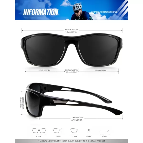 KALIYADI Polarized Sunglasses for Men Sports Sun Glasses for Driving Cycling Fishing with UV protectionGlossy BlackGlossy BlackGlossy Black
