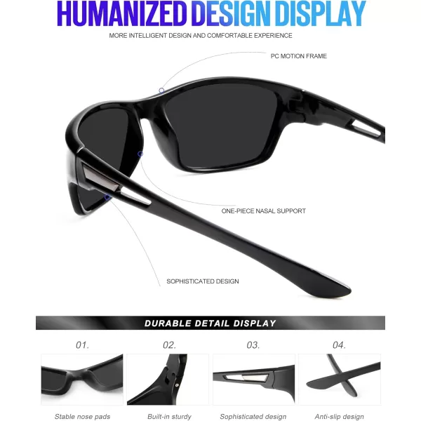 KALIYADI Polarized Sunglasses for Men Sports Sun Glasses for Driving Cycling Fishing with UV protectionGlossy BlackGlossy BlackGlossy Black