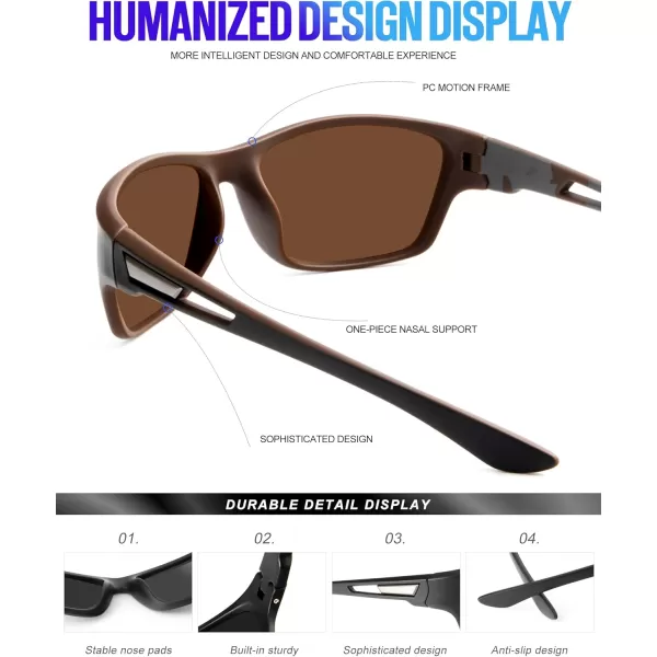 KALIYADI Polarized Sunglasses for Men Sports Sun Glasses for Driving Cycling Fishing with UV protectionMatte BlackBrownSliver