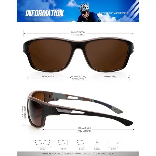 KALIYADI Polarized Sunglasses for Men Sports Sun Glasses for Driving Cycling Fishing with UV protectionMatte BlackBrownSliver