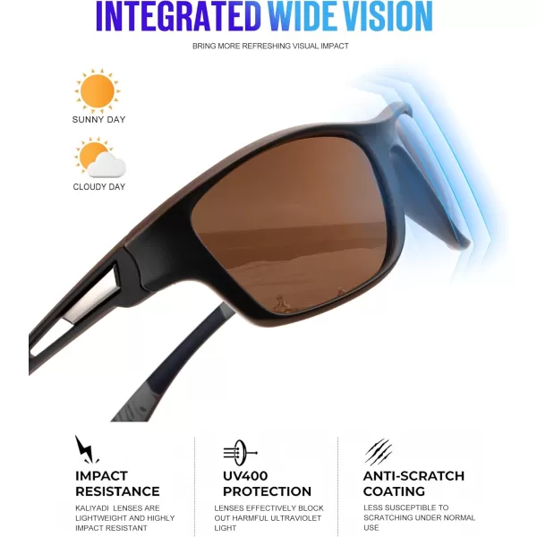 KALIYADI Polarized Sunglasses for Men Sports Sun Glasses for Driving Cycling Fishing with UV protectionMatte BlackBrownSliver