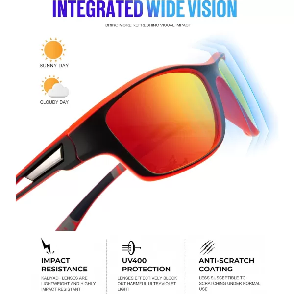 KALIYADI Polarized Sunglasses for Men Sports Sun Glasses for Driving Cycling Fishing with UV protectionMatte BlackDark BlueRed