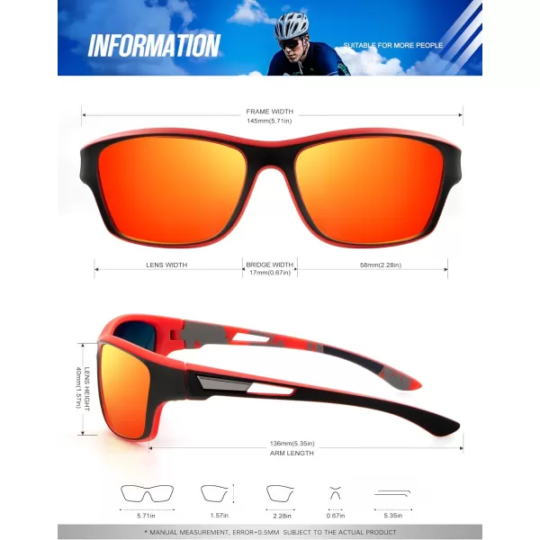 KALIYADI Polarized Sunglasses for Men Sports Sun Glasses for Driving Cycling Fishing with UV protectionMatte BlackDark BlueRed