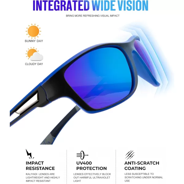 KALIYADI Polarized Sunglasses for Men Sports Sun Glasses for Driving Cycling Fishing with UV protectionMatte BlackDark BlueSliver