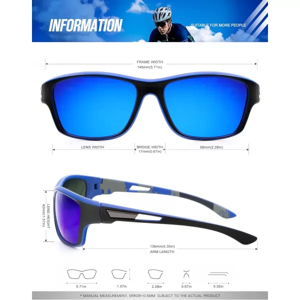 KALIYADI Polarized Sunglasses for Men Sports Sun Glasses for Driving Cycling Fishing with UV protectionMatte BlackDark BlueSliver