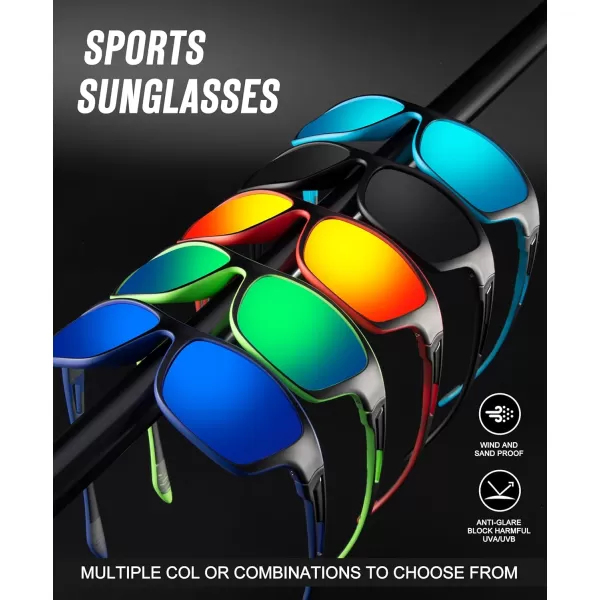 KALIYADI Polarized Sunglasses for Men Sports Sun Glasses for Driving Cycling Fishing with UV protectionMatte BlackIce BlueSilver