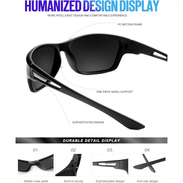 KALIYADI Polarized Sunglasses for Men Sports Sun Glasses for Driving Cycling Fishing with UV protectionNew Matte BlackDark BlueRed