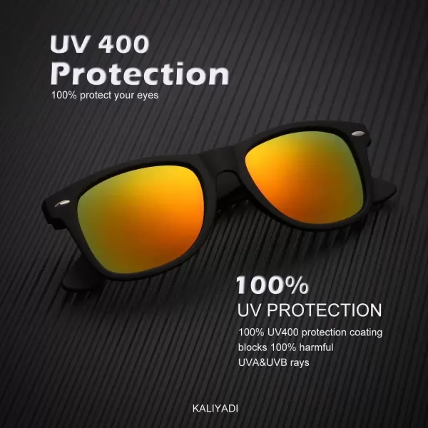 KALIYADI Polarized Sunglasses for Men and Women Matte Finish Sun glasses Color Mirror Lens UV Blocking 3 PackBlackBlackOrange