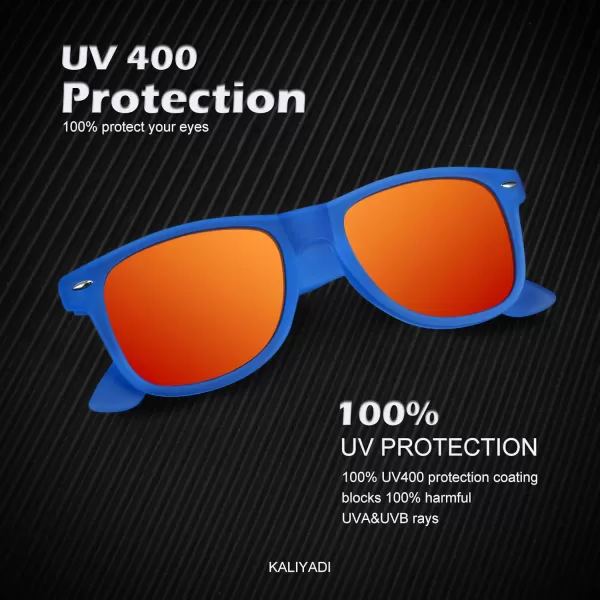 KALIYADI Polarized Sunglasses for Men and Women Matte Finish Sun glasses Color Mirror Lens UV Blocking 3 PackBlackOrange Dark BlueBlue Red