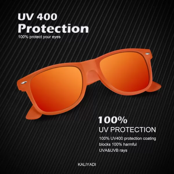 KALIYADI Polarized Sunglasses for Men and Women Matte Finish Sun glasses Color Mirror Lens UV Blocking 3 PackBlackOrange RedBlue Ice Blue