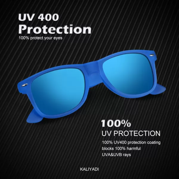KALIYADI Polarized Sunglasses for Men and Women Matte Finish Sun glasses Color Mirror Lens UV Blocking 3 PackBlackOrange RedBlue Ice Blue