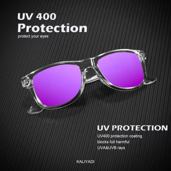 KALIYADI Polarized Sunglasses for Men and Women Matte Finish Sun glasses Color Mirror Lens UV Blocking 3 PackClear Frameice BluePurplePink