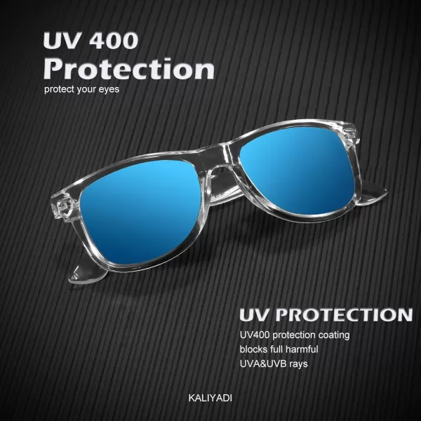 KALIYADI Polarized Sunglasses for Men and Women Matte Finish Sun glasses Color Mirror Lens UV Blocking 3 PackClear Frameice BluePurplePink