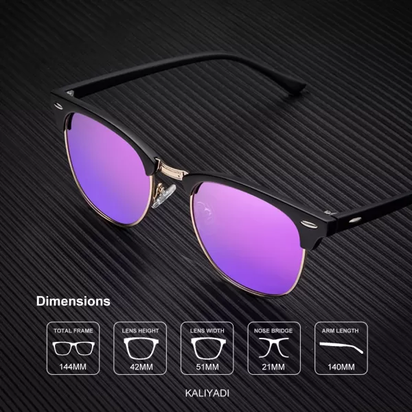 KALIYADI Polarized Sunglasses for Men and Women SemiRimless Frame Driving Sun glasses UV BlockingA152 Pack Matte Black  Purple  Golden Rim  Matte Black  Black  Black Rim