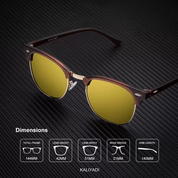 KALIYADI Polarized Sunglasses for Men and Women SemiRimless Frame Driving Sun glasses UV BlockingA182 Pack Matte Brown  Golden  Golden Rim  Matte Black  Black  Golden Rim