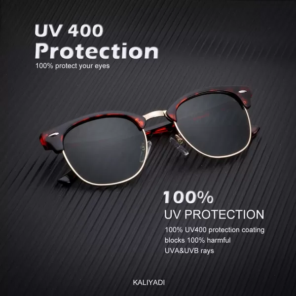 KALIYADI Polarized Sunglasses for Men and Women SemiRimless Frame Driving Sun glasses UV BlockingB022 Pack Glossy Tortoise  G15  Golden Rim  Matte Black