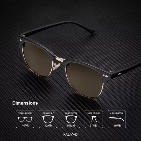 KALIYADI Polarized Sunglasses for Men and Women SemiRimless Frame Driving Sun glasses UV BlockingB062 Pack Matte Black  Brown  Golden Rim  Matte Black