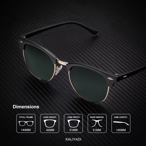 KALIYADI Polarized Sunglasses for Men and Women SemiRimless Frame Driving Sun glasses UV BlockingB082 Pack Matte Black  G15  Golden Rim  Matte Black