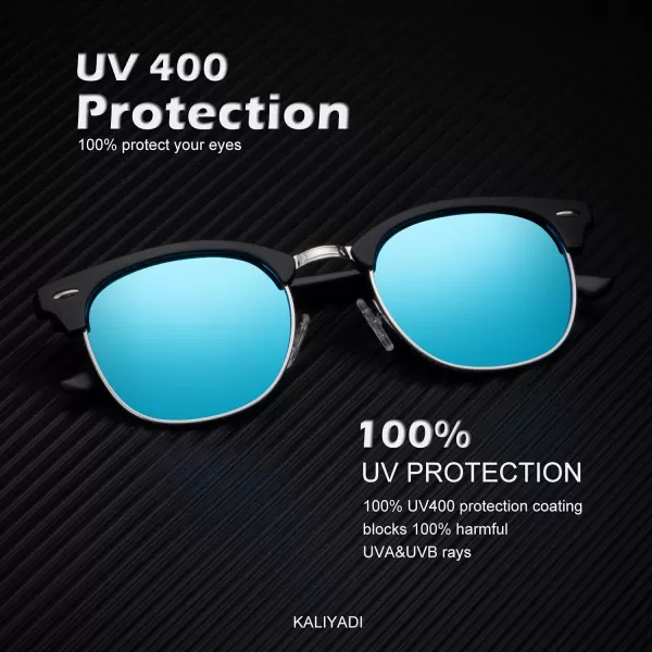 KALIYADI Polarized Sunglasses for Men and Women SemiRimless Frame Driving Sun glasses UV BlockingC12matte Black  Blue  Silver Rim