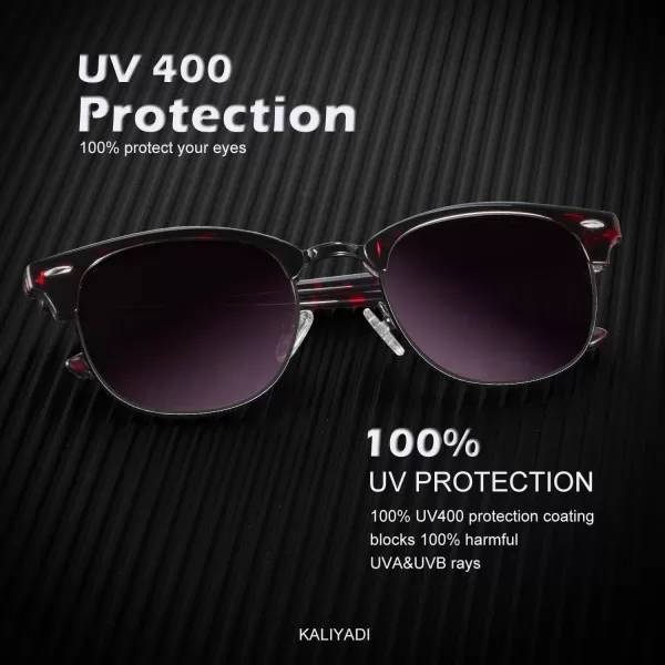 KALIYADI Polarized Sunglasses for Men and Women SemiRimless Frame Driving Sun glasses UV BlockingC19glossy Claret Tortoise  Gradient Black Red  Black Rim