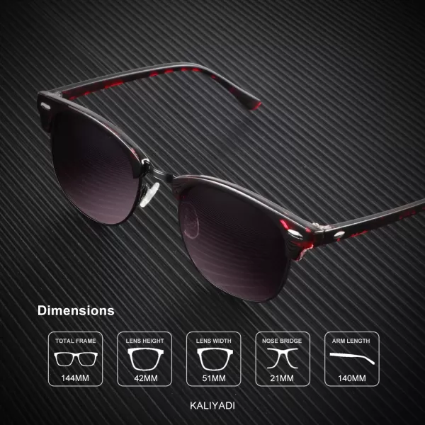KALIYADI Polarized Sunglasses for Men and Women SemiRimless Frame Driving Sun glasses UV BlockingC19glossy Claret Tortoise  Gradient Black Red  Black Rim