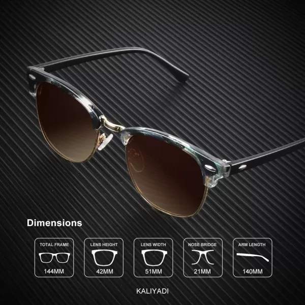 KALIYADI Polarized Sunglasses for Men and Women SemiRimless Frame Driving Sun glasses UV BlockingC21glossy Blue Green Tortoise  Gradient Brown  Golden Rim